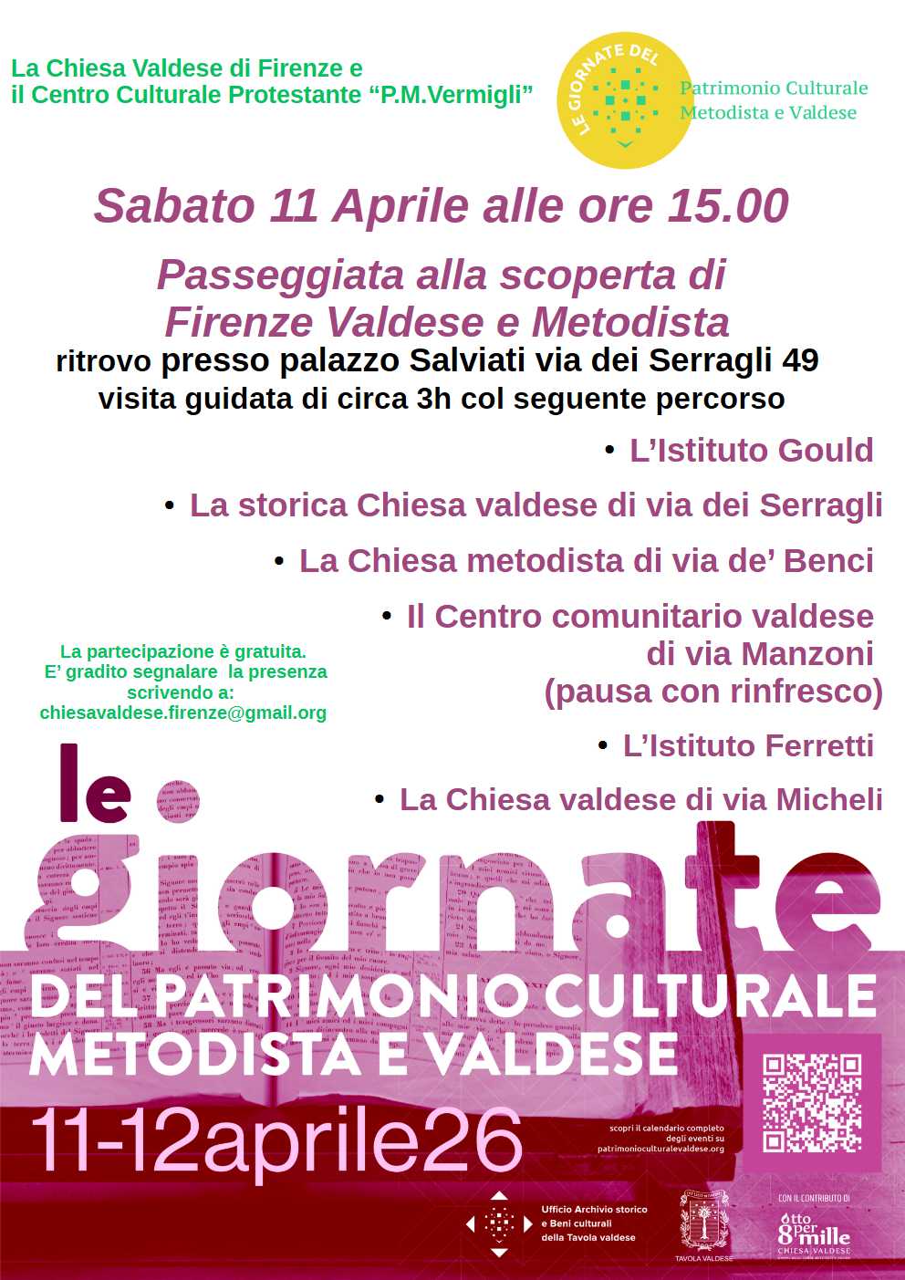 Locandina Passeggiata alla scoperta di Firenze Valdese e Metodista Sabato 11 Aprile